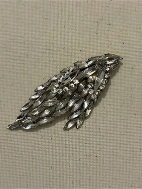 Signed Sherman Crystal Marquise Cluster Brooch - Silver Tone setting
